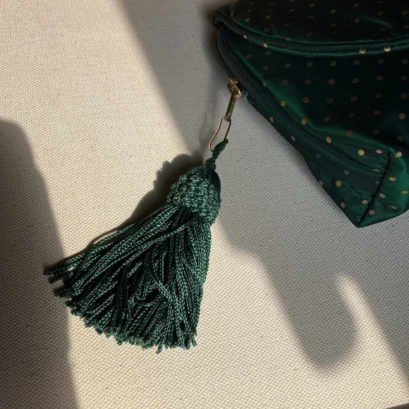 Vintage Dior Makeup Bag Clutch Green Polka Dots - Picture 6 of 10